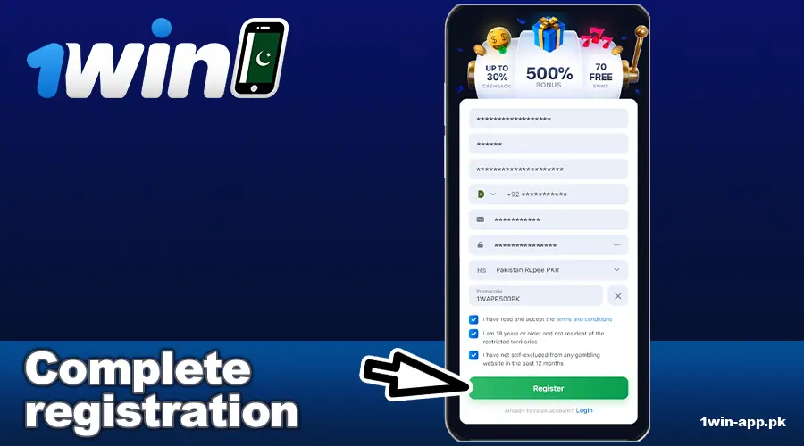 Complete registration at 1win App Pakistan